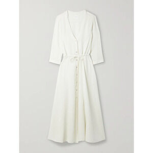 Honorine 'Georgia' White Cotton Cotton-Seersucker Midi Dress Size L
